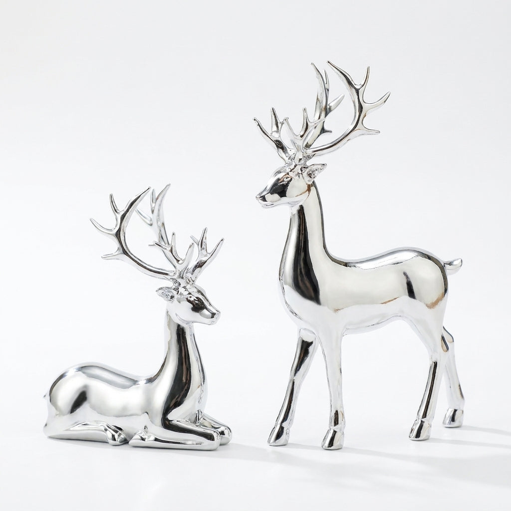 Set of 2 Painted Resin Reindeer Christmas Table Decorations