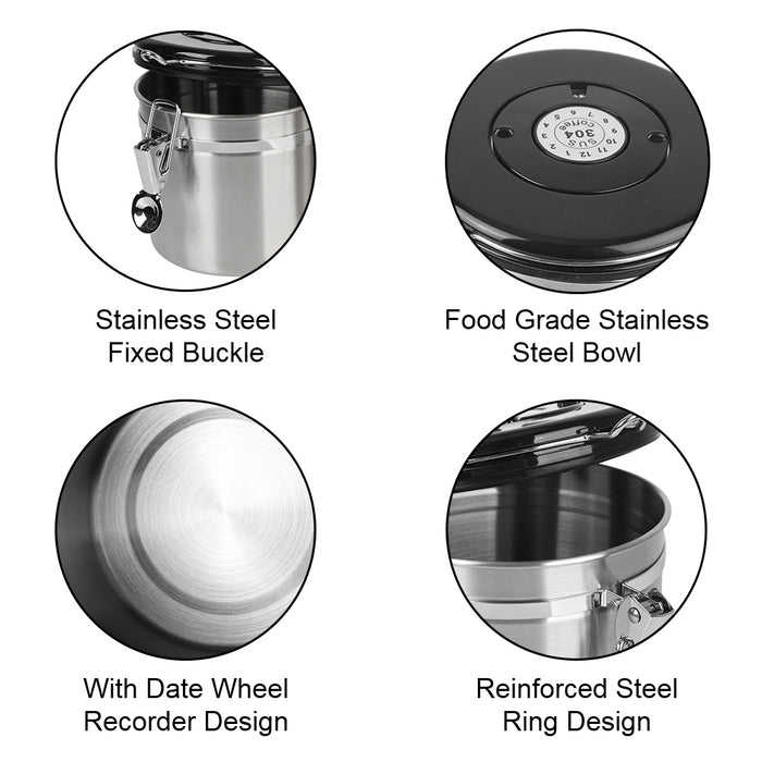 Stainless Steel Coffee Canister with Airtight Lid & CO2 Valve — 1.2L / 1.8L