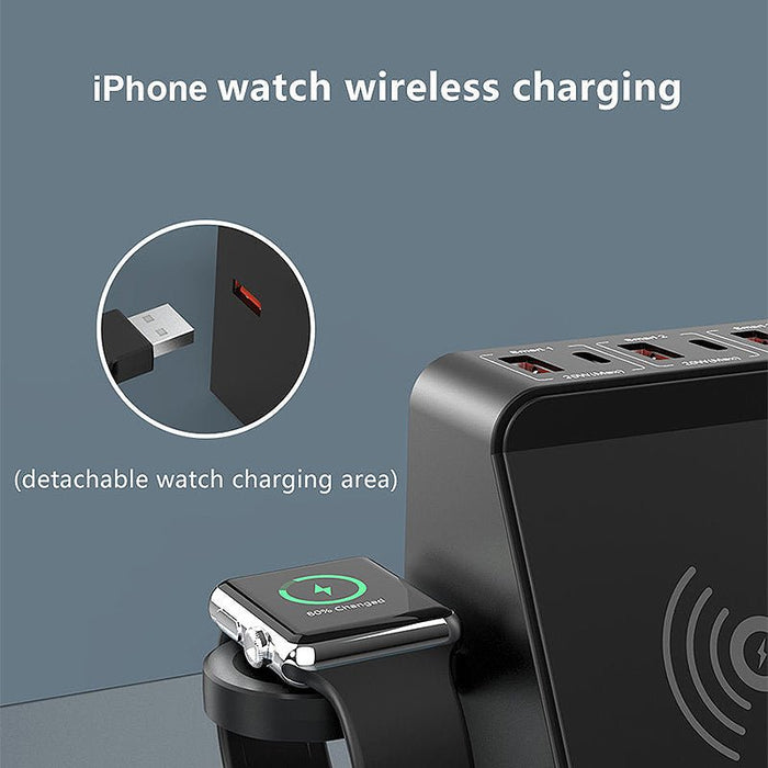 Wireless Fast Charging Docking Station with Multi USB Ports - 15W 10W 7.5W 5W Power Delivery, QC3.0, and USB-C Outputs - Ideal for iPhone 12 13 14 14Pro, Huawei Mate50, Samsung Galaxy S23, Xiaomi 13pro - Shopsta EU