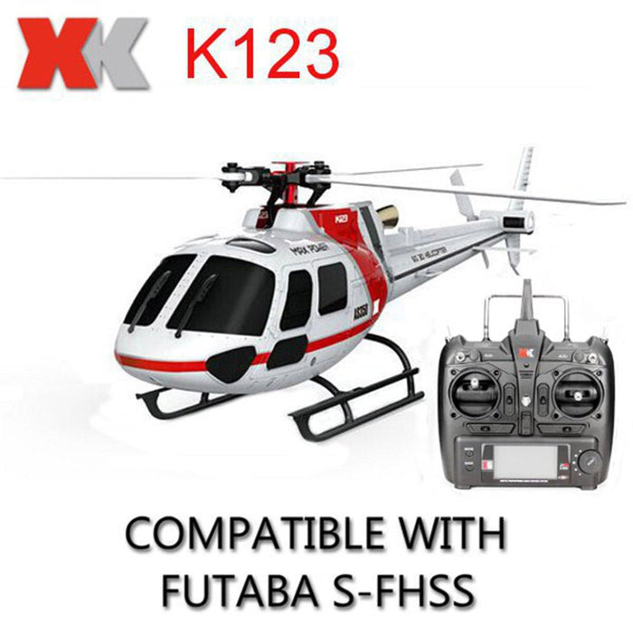 XK K123 AS350 - 6CH Brushless RC Helicopter, 3D6G System, FUTABA S-FHSS Compatible, 4PCS 3.7V 500mAh Lipo Battery - Perfect for Scale Flight Enthusiasts - Shopsta EU