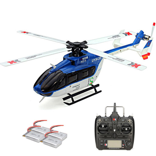 XK K124 EC145 Brushless Helicopter - 2.4G 6CH 3D6G System, 4PCS 3.7V 700mAh Lipo Battery, FUTABA S-FHSS Compatible - Perfect for RC Enthusiasts and Beginners - Shopsta EU