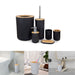 6-Piece Bamboo & Plastic Bathroom Set — Bin, Toilet Brush, Lotion Pump, Soap Box, Toothbrush Cup & Mouth Cup